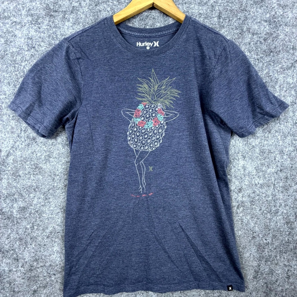 Hurley T-Shirt Men Small Gray Pineapple Hawaiian Graphic Crewneck Short Sleeve
